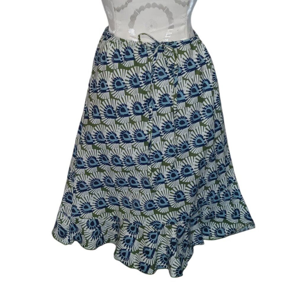 Apsara Cotton Skirt Peacock Design Cream Green Blue Women's Size Medium Large